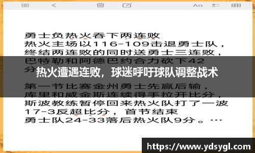 热火遭遇连败，球迷呼吁球队调整战术