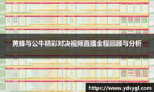黄蜂与公牛精彩对决视频直播全程回顾与分析