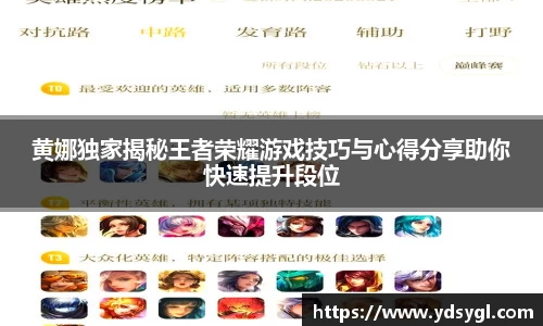 黄娜独家揭秘王者荣耀游戏技巧与心得分享助你快速提升段位