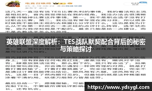 英雄联盟深度解析：TES战队默契配合背后的秘密与策略探讨