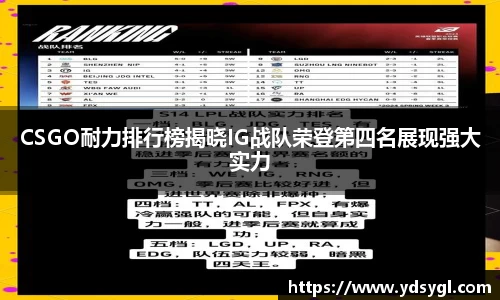 CSGO耐力排行榜揭晓IG战队荣登第四名展现强大实力