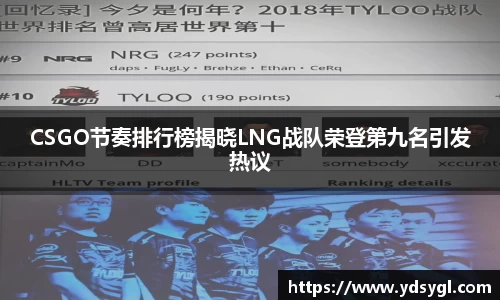 CSGO节奏排行榜揭晓LNG战队荣登第九名引发热议