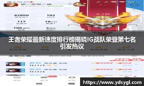 王者荣耀最新速度排行榜揭晓IG战队荣登第七名引发热议